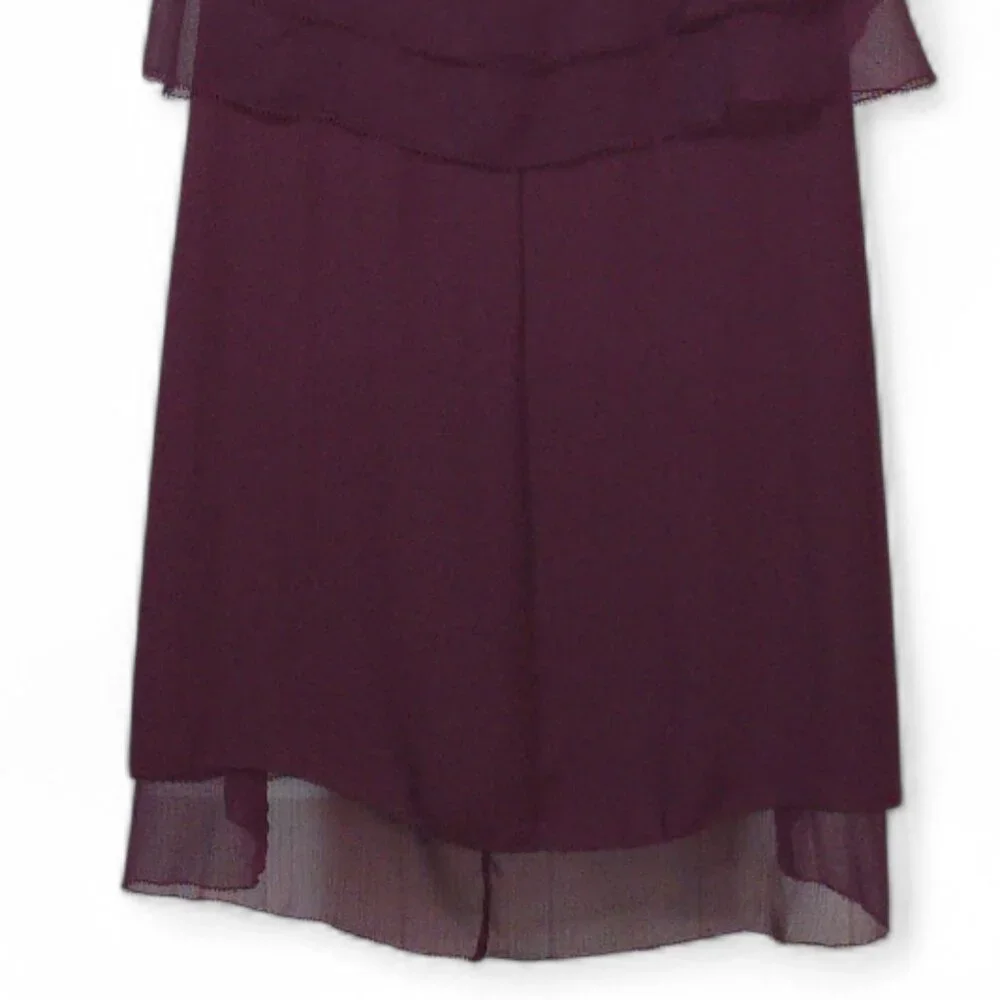 WHBM Burgundy Layered Chiffon Blouse Size 6 Sleeveless Keyhole Ruffle Top